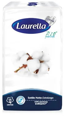 Absorbante de noapte Extra Long din bumbac organic 5 picaturi Bio Cotton, 14 bucati, Laurella