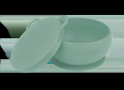 Bol cu ventuza si capac 100% Pemium Silicone River Green, 1 bucata, Minikoioi