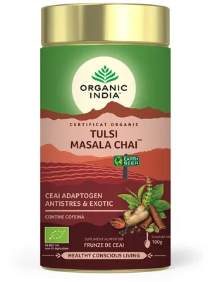 Tulsi Masala Chai Relaxant si Regenerant, 18 plicuri, Organic India