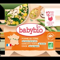 Meniu morcovi, fasole verde si felii de curcan Bio, 230g, BabyBio