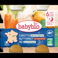 Piure de morcovi, dovleac si orez Bio, 2 x 200g, BabyBio
