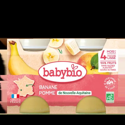 Piure de mere si banane Bio, 2 x 130g, BabyBio