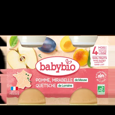 Piure bio din mere si corcoduse +4 luni, 2 x 130g, BabyBio
