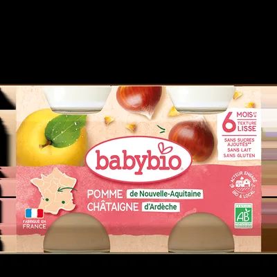 Piure de mere si castane Bio, 2 x 130g, BabyBio