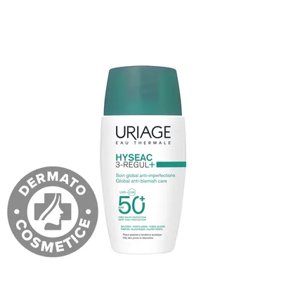 Crema pentru tenul predispus la acnee cu protectie solara SPF50+ Hyseac 3-Regul+, 50ml, Uriage