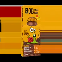 Snack fructat din mango invelit in ciocolata cu lapte, 30g, Bob Snail