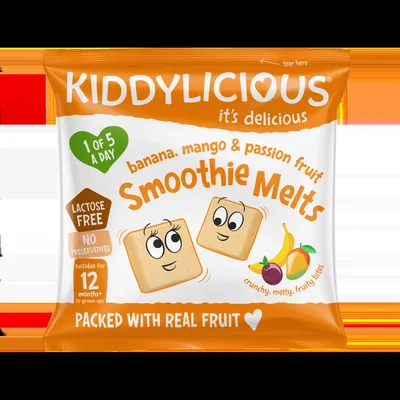 Gustare din bucati de piure de fructe cu banana mango si fructul pasiunii +12 luni, 6g, Kiddylicious