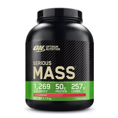 Gainer pudra proteica proteine din zer 100% Serious Mass Capsuni, 2.73kg, Optimum Nutrition