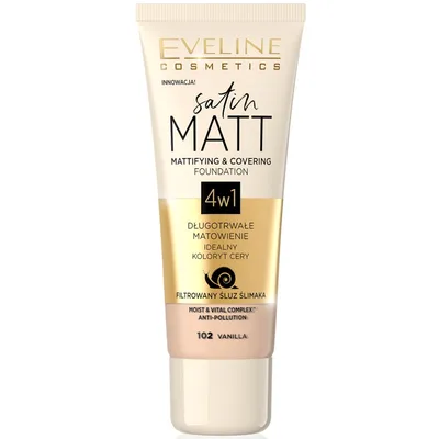 Fond de ten Satin Matt Mattifying & Covering 102 Vanilla, 30ml, Eveline Cosmetics