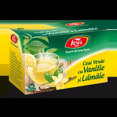 Ceai verde cu lamaie si vanilie, 20 plicuri, Fares