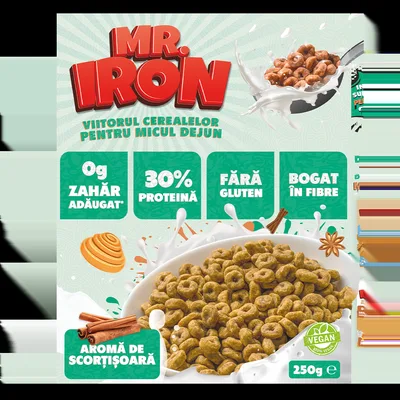 Cereale cu 30% proteina fara zahar low-carb gluten free si vegane Scortisoara, 250g, Mr. Iron