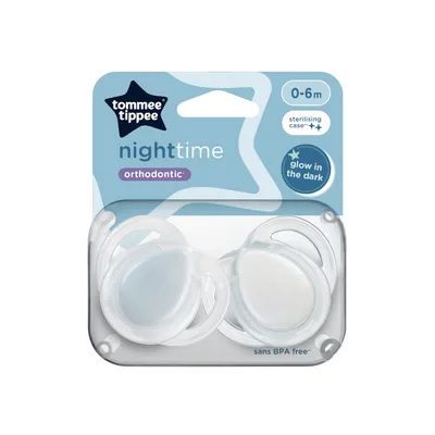 Suzeta ortodontica de noapte care lumineaza in intuneric 0-6 luni Transparent/Albastru, 2 bucati, Tommee Tippee