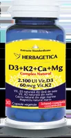 Complex Natural D3+K2+Ca, 30 capsule vegetale, Herbagetica