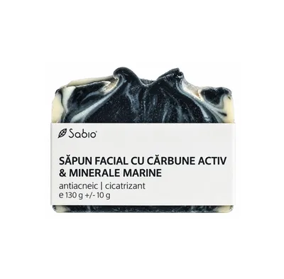 Sapun facial cu carbune activ si minerale marine, 130g, Sabio