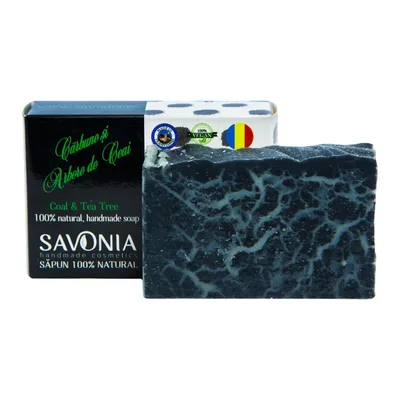 Sapun natural pentru fata si corp Carbune si Arbore de ceai, 90g, Savonia