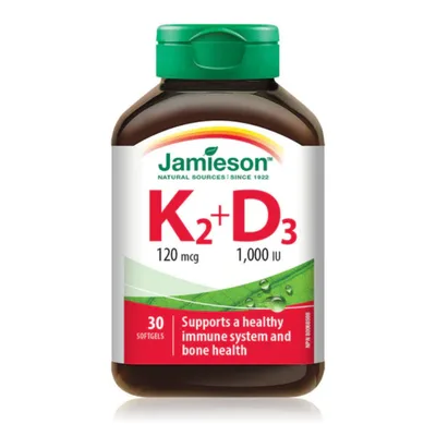 Vitamina K2 120 mcg + Vitamina D3 1000 UI, 30 capsule moi, Jamieson