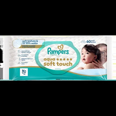 Servetele umede cu 99% apa si lotiune usoara Aqua Soft Touch, 60 bucati, Pampers