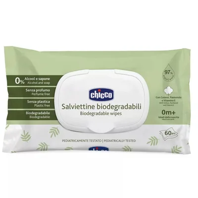 Servetele umede biodegradabile fara alcool si sapun 0 luni+, 60 bucati, Chicco