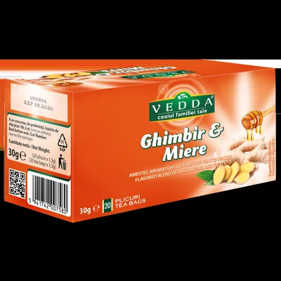 Ceai de ghimbir si miere, 20 plicuri, Vedda