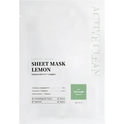 Masca de fata tip servetel cu Lamaie si efect de iluminare Active Clean, 23g, Village 11 Factory