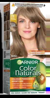 Vopsea de par permanenta Color Naturals 7.1 Blond Cenusiu, 112ml, Garnier