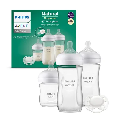 Set biberoane sticla Natural Response SCD878/11, 1x120ml + 2x240ml + 1x Suzeta, Philips Avent