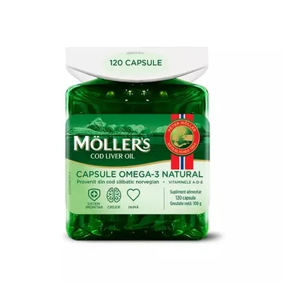 Ulei de Ficat de Cod, Omega 3 Forte, 112 Capsule, Mollers