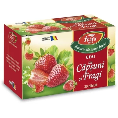 Ceai cu capsune si fragi, 20 plicuri, Fares