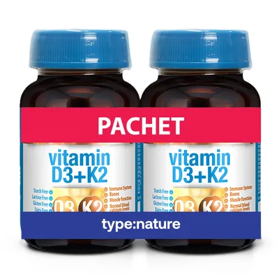 Vitamina D3 4000 UI + K2 MK-7, 60 + 60 tablete, Naturmil
