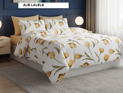 Lenjerie de pat policoton ELVO alb lalele 230x250 cm, Ralex | 1 buc