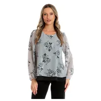 Bluza voal dublu CP25024 gri floral/negru, Cesy | marimea L
