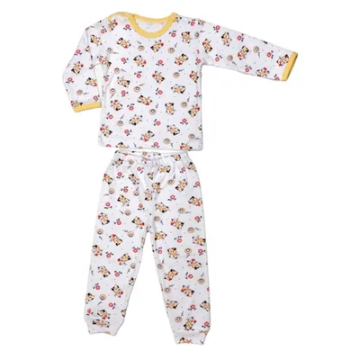 Pijama maneca lunga RB11 alb/imprimeu pisicute, Rombaby | 2/3 ani
