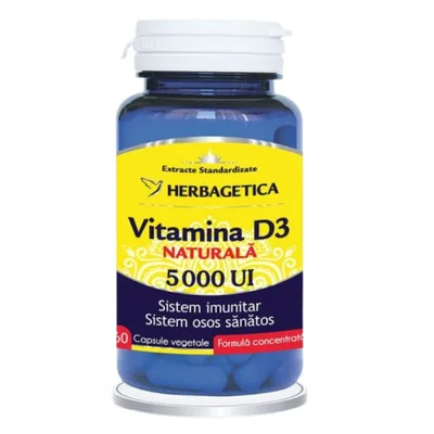 Vitamina D3 Naturala 5000Ui, Herbagetica | 30 capsule
