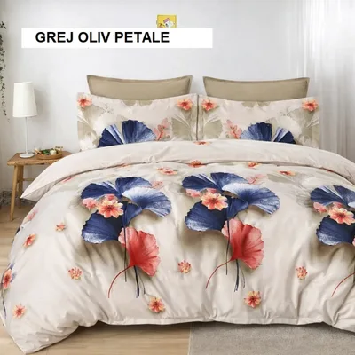 Lenjerie pat FINET (6 piese) grej oliv petale 230x250 cm, Ralex | 1 buc
