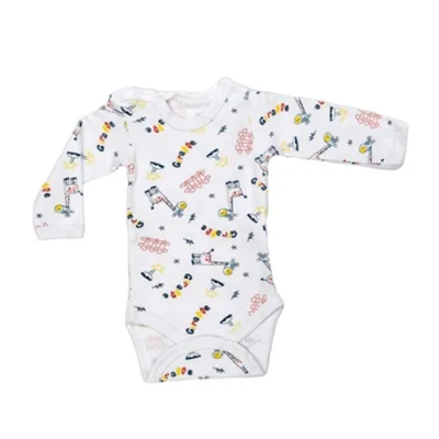 Body 4 capse maneca lunga RB07 alb/imprimeu girafe, Rombaby | 12/18 luni