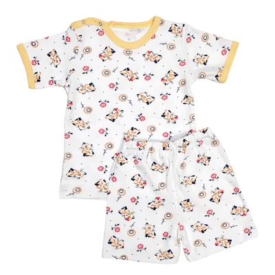 Pijama maneca scurta RB06 alb/imprimeu pisicute, Rombaby | 3/4 ani