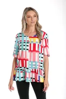 Bluza volan CV24056 alb/multicolor cadrilat, Cesy | marimea L