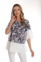 Bluza dama CP25029 bleumarin floral & alb, Cesy | marimea M