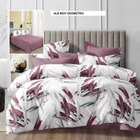 Lenjerie de pat ECONOMY alb mov geometric 230x250 cm, Ralex | 1 buc