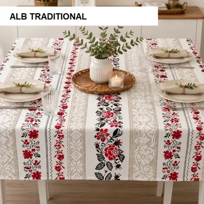 Fata de masa teflonata antimurdarire alb traditional 140x180 cm, Ralex | 1 buc