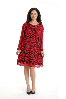 Rochie tulle si insertie florala CT24080 negru/rosu, Cesy | marimea S