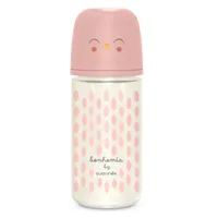 Biberon din sticla cu tetina SX Pro cu debit mediu, roz, Bonhomia, Suavinex | 240 ml