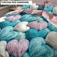 Lenjerie pat cu husa FINET (6 piese) turcoz roz inimioare 180x200 cm, Ralex | 1 buc