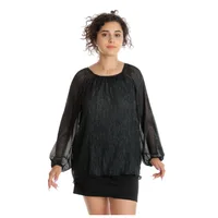 Bluza voal CT24099 negru/insertii argintii, Cesy | marimea S