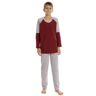 Pijama baieti AI2515 grena/alb imprimeu, Andana | marimea 32 (5/6 ani)