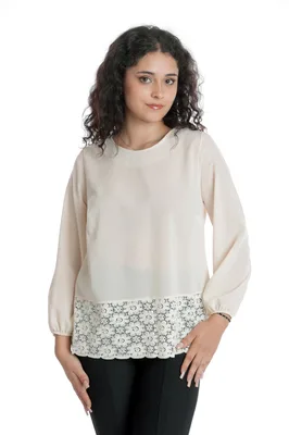 Bluza voal si dantela CT23070 crem, Cesy | marimea L