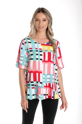 Bluza volan CV24056 alb/multicolor cadrilat, Cesy | marimea M