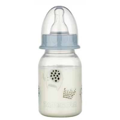 Biberon PP decorat, tetina rotunda S, slow, 46010, Baby Nova | 120 ml