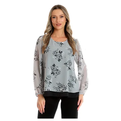 Bluza voal dublu CP25024 gri floral/negru, Cesy | marimea S