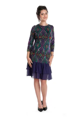 Rochie bordura volane CT23060 bleumarin/imprimeu pastel, Cesy | marimea S